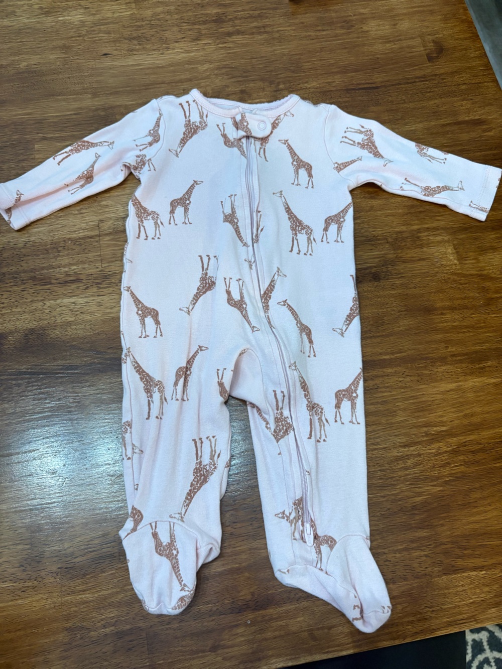 Carter's Pink Giraffe Print Footed Zip Pajamas